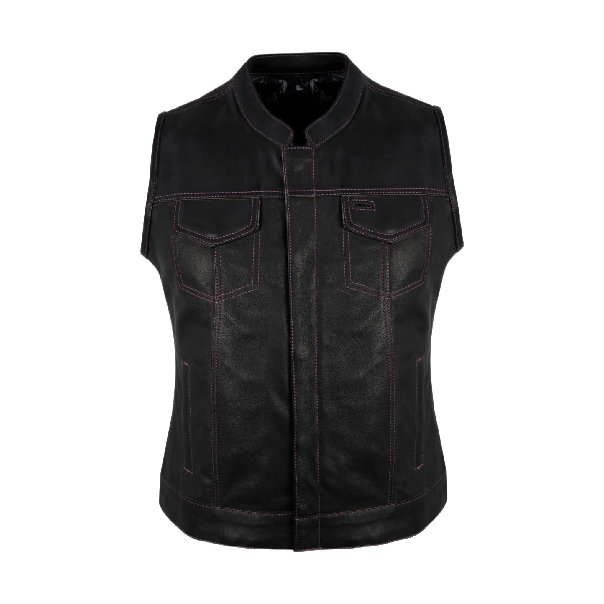 Dream Apparel Ladies Motorcycle Leather CLUB VEST Purple Thread, Purple Paisley Lining