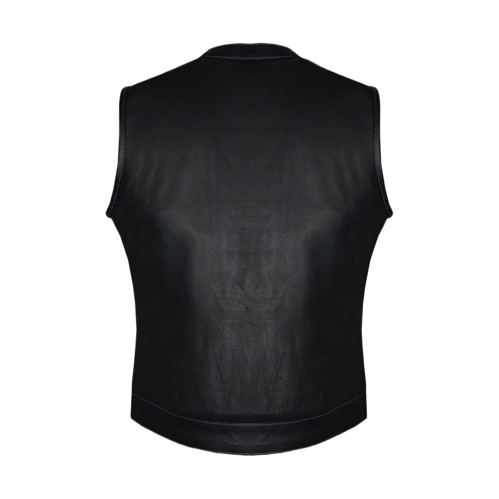 Dream Apparel Ladies Motorcycle Leather CLUB VEST Purple Thread, Purple Paisley Lining