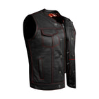 Ladies Motorcycle Leather CLUB VEST Premium Cowhide Leather Red Thread, Red Paisley Lining