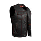 Women Motorcycle Leather CLUB VEST Premium Cowhide Leather Red Thread, Red Paisley Lining