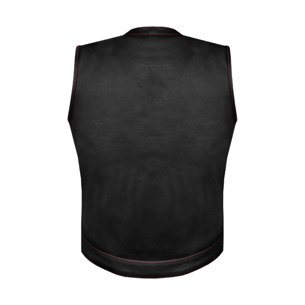 Women Motorcycle Leather CLUB VEST Premium Cowhide Leather Red Thread, Red Paisley Lining