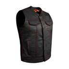 Women Motorcycle Leather Club Vest Premium Cowhide Red Thread Red Paisley Lining
