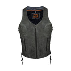 Women Grey Zipper Front Vest Side Laces, Conceal Carry Pockets, Premium Cowhide Leather