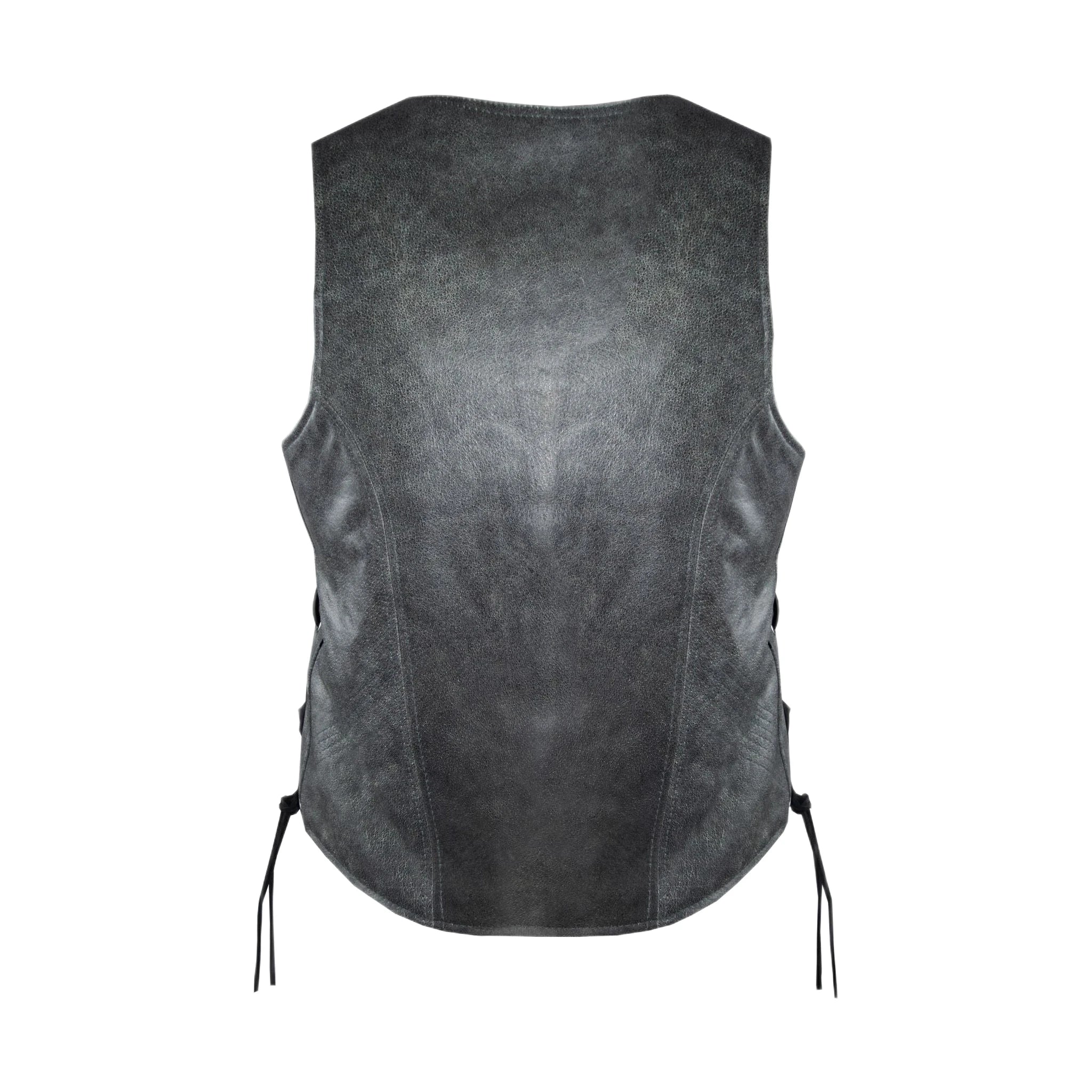 Women Grey Zipper Front Vest Side Laces, Conceal Carry Pockets, Premium Cowhide Leather