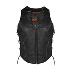 Women Zipper Front Vest Side Laces, Conceal Carry Pockets, Premium Cowhide Leather