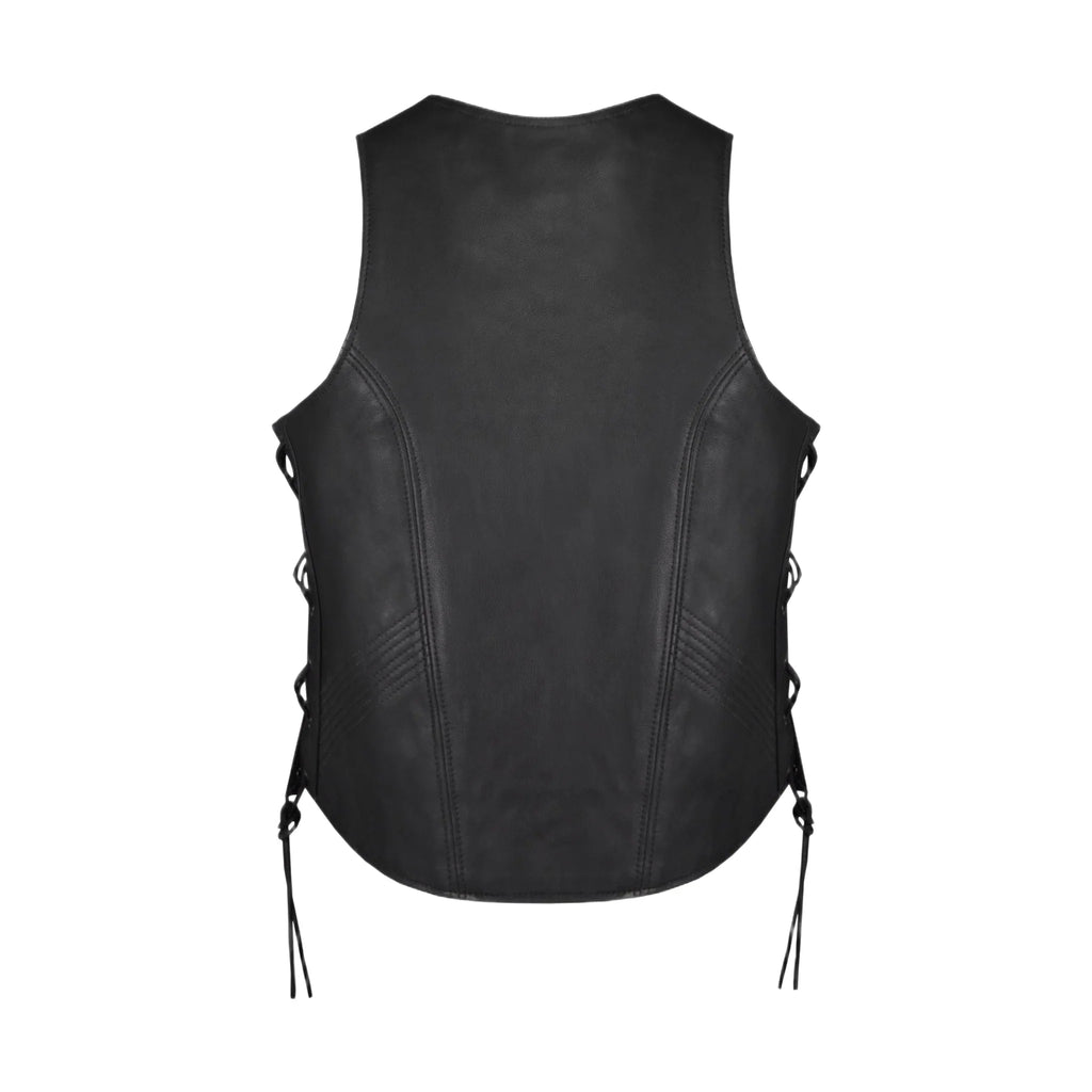 Women Zipper Front Vest Side Laces, Conceal Carry Pockets, Premium Cowhide Leather