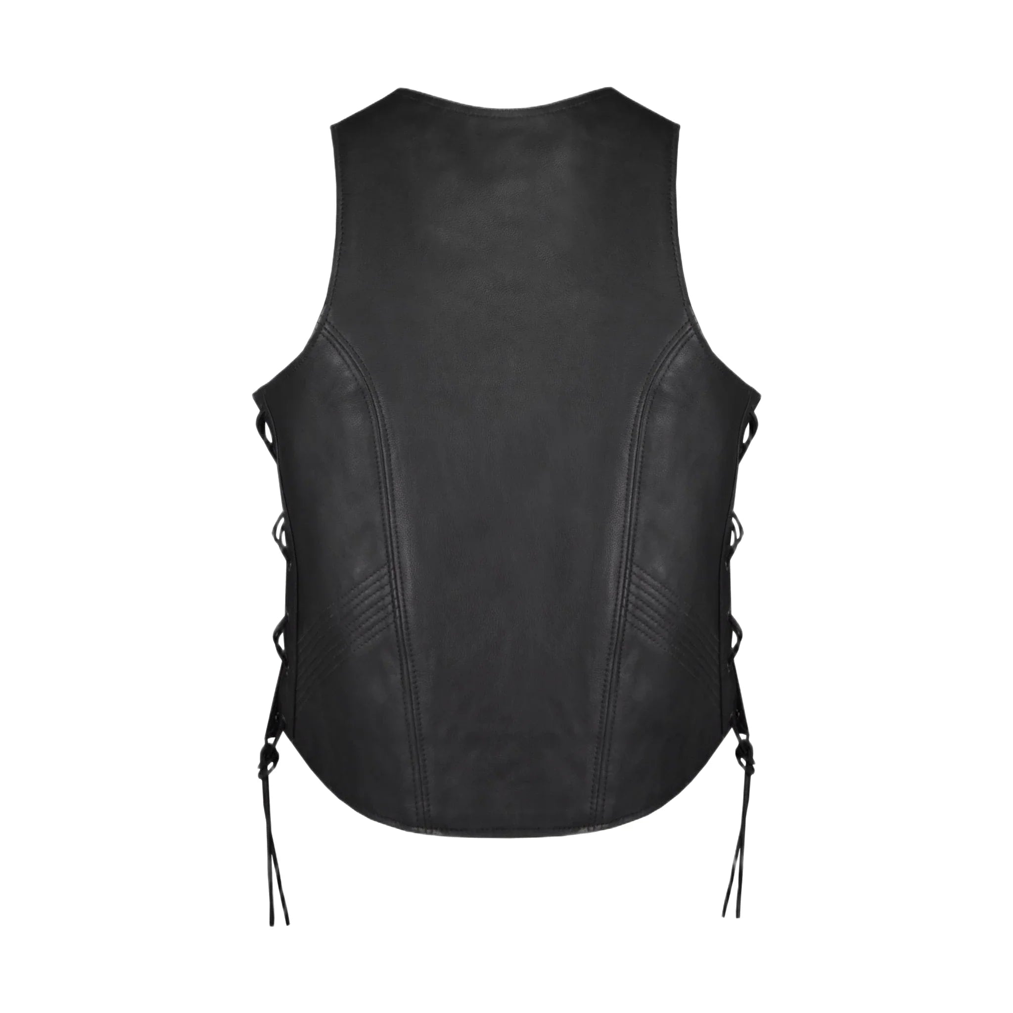 Women Zipper Front Vest Side Laces, Conceal Carry Pockets, Premium Cowhide Leather