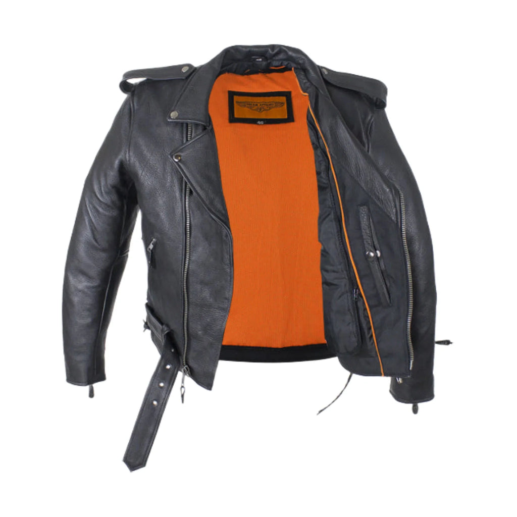 Mens Cowhide Leather Motorcycle Jacket Dream Apparel Full Back Panel Patch Vest