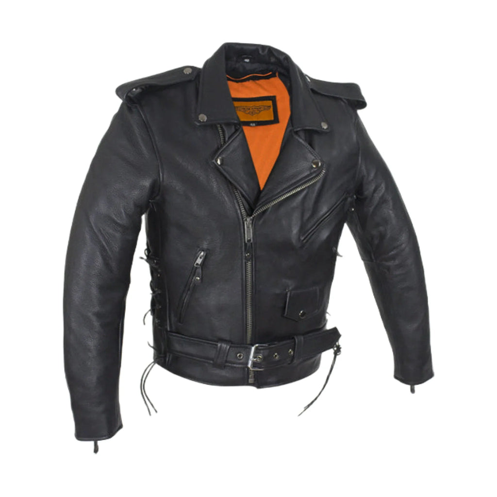 Mens Cowhide Leather Motorcycle Jacket Dream Apparel Full Back Panel Patch Vest