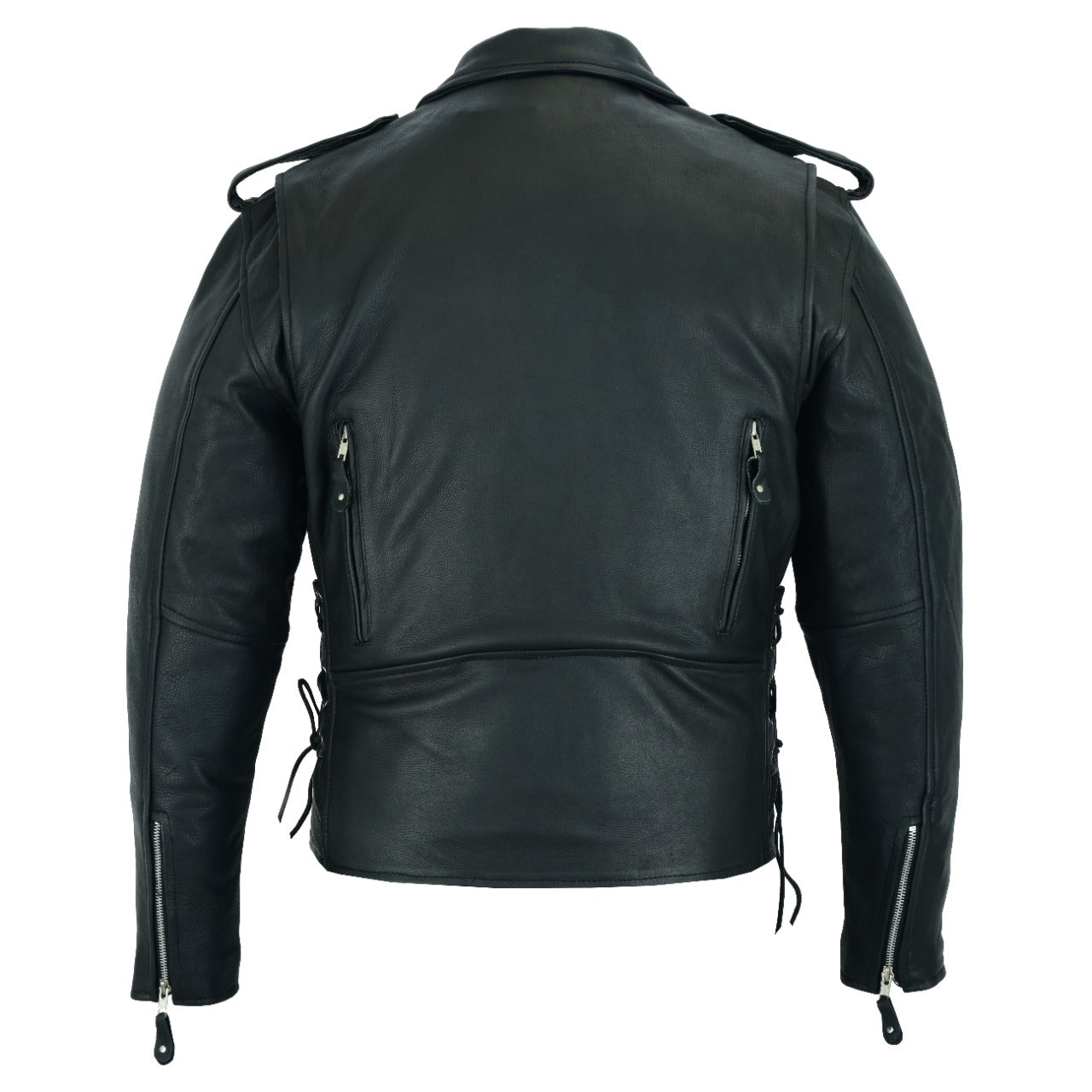 Mens Classic Police Style Motorcycle Jacket Dream Apparel Leather Side Laces Silver Hardware