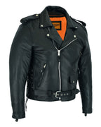 Mens Classic Police Style Motorcycle Jacket Dream Apparel Leather Side Laces Silver Hardware