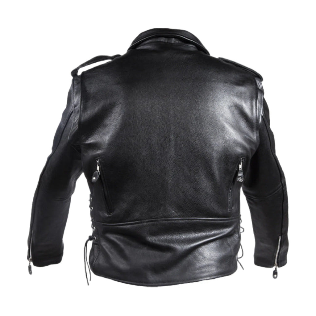 Men's Classic Police Style Motorcycle Jacket Dream Apparel Leather Zipout Lining