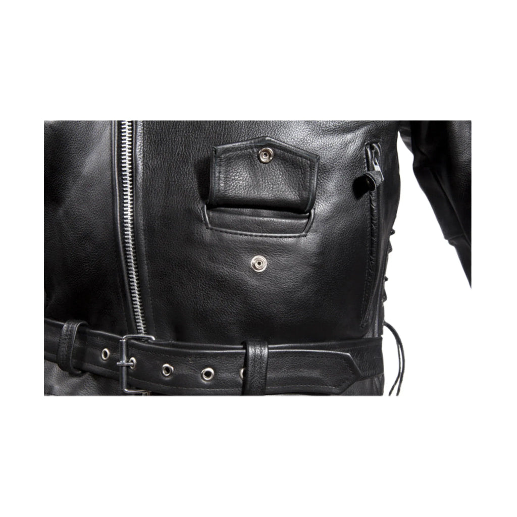 Men's Classic Police Style Motorcycle Jacket Dream Apparel Leather Zipout Lining