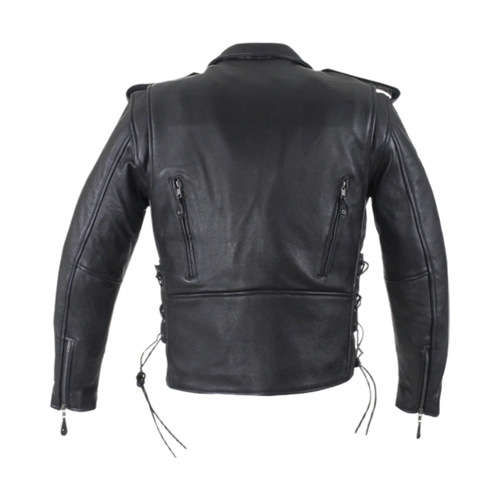 Men's Classic Police Style Motorcycle Jacket Dream Apparel Leather Zipout Lining