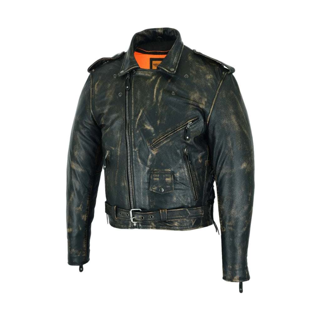 Men's Distressed Brown Leather Motorcycle Jacket Dream Apparel Conceal Carry Poc