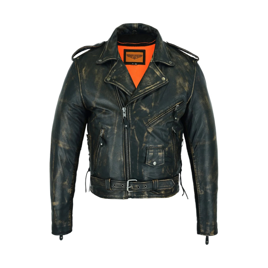 Men's Distressed Brown Leather Motorcycle Jacket Dream Apparel Conceal Carry Poc