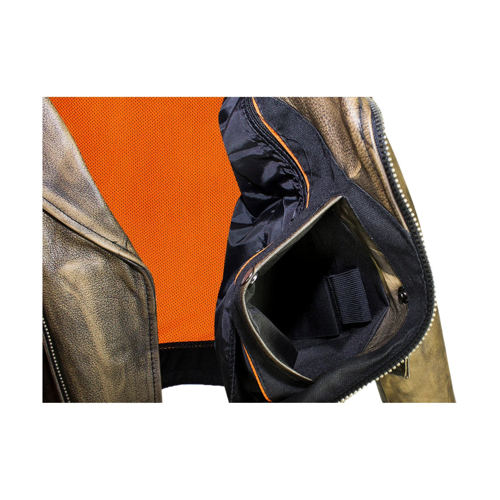 Mens Dark Brown Cowhide Motorcycle Jacket Dream Apparel Gun Pockets Leather