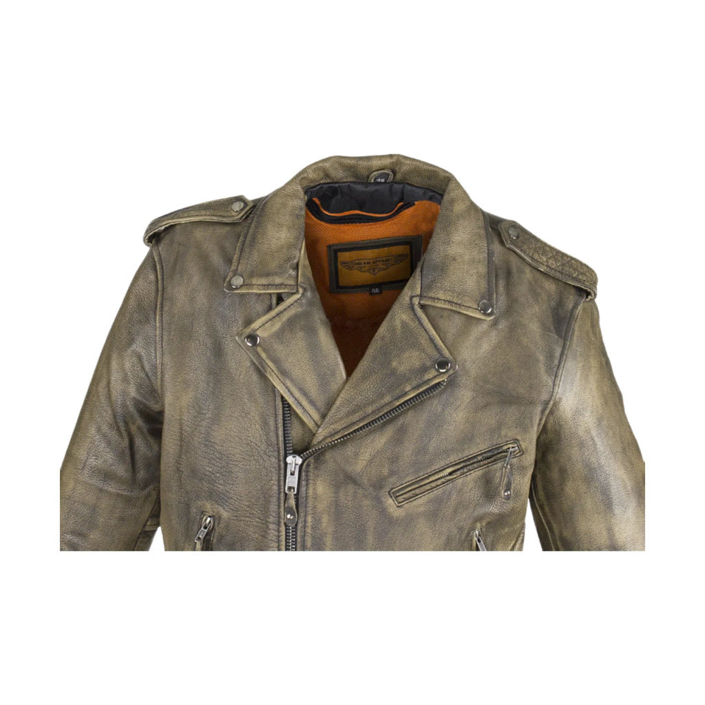 Men's Brown Motorcycle Jacket Dream Apparel Soft Leather Gun Pockets Vintage