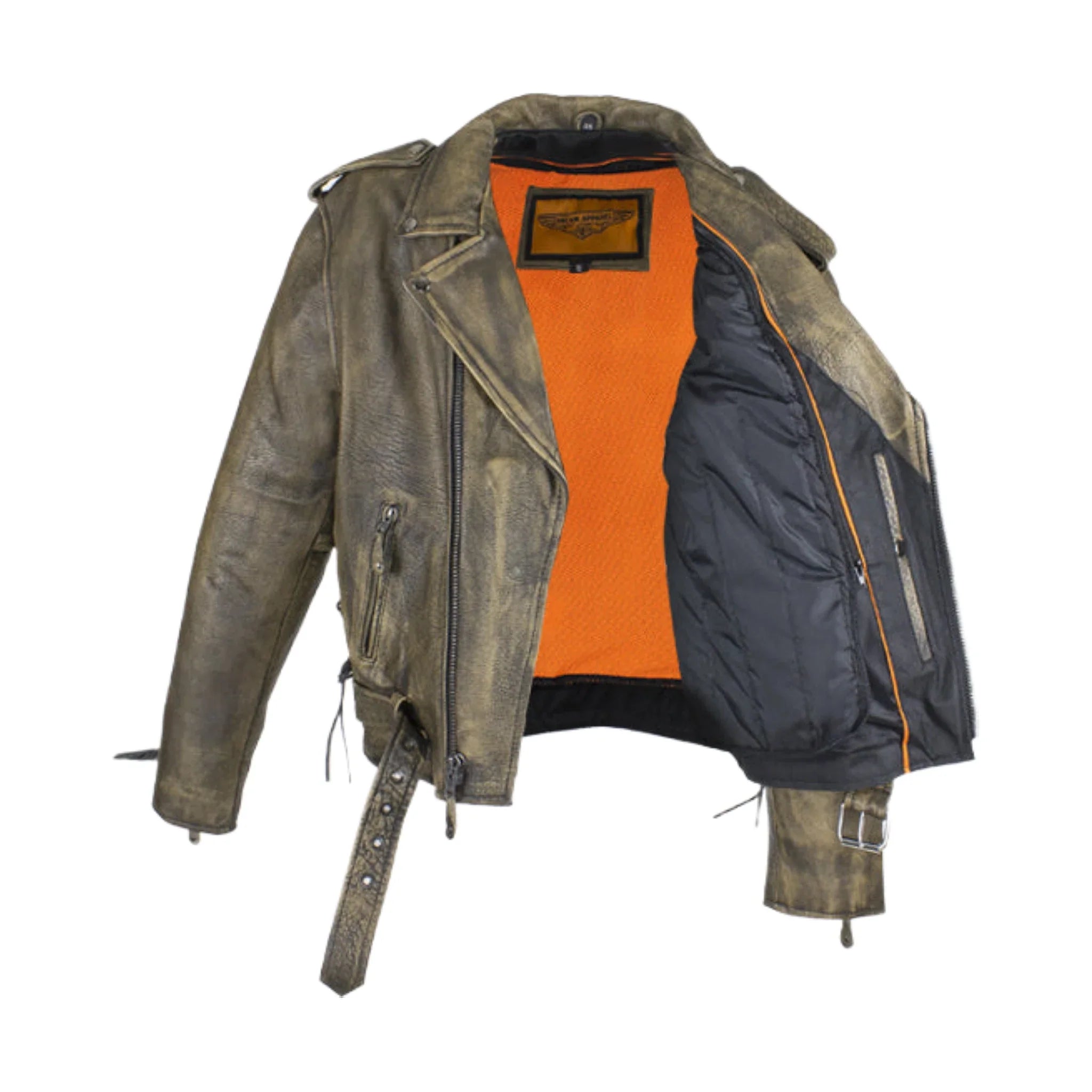 Men's Brown Motorcycle Jacket Dream Apparel Soft Leather Gun Pockets Vintage