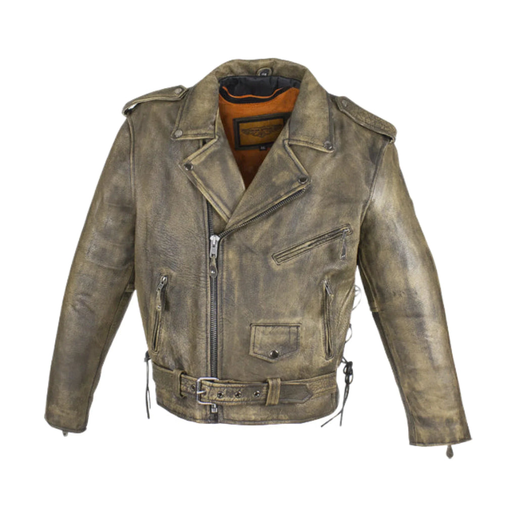 Men's Brown Motorcycle Jacket Dream Apparel Soft Leather Gun Pockets Vintage