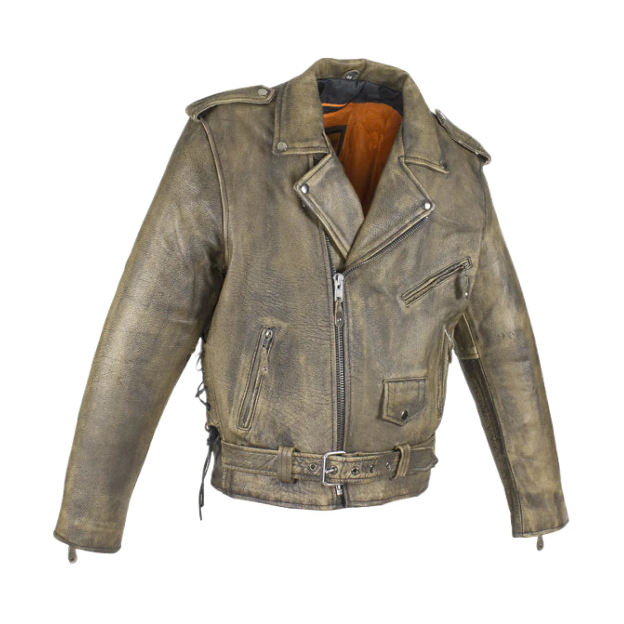 Men's Brown Motorcycle Jacket Dream Apparel Soft Leather Gun Pockets Vintage Style