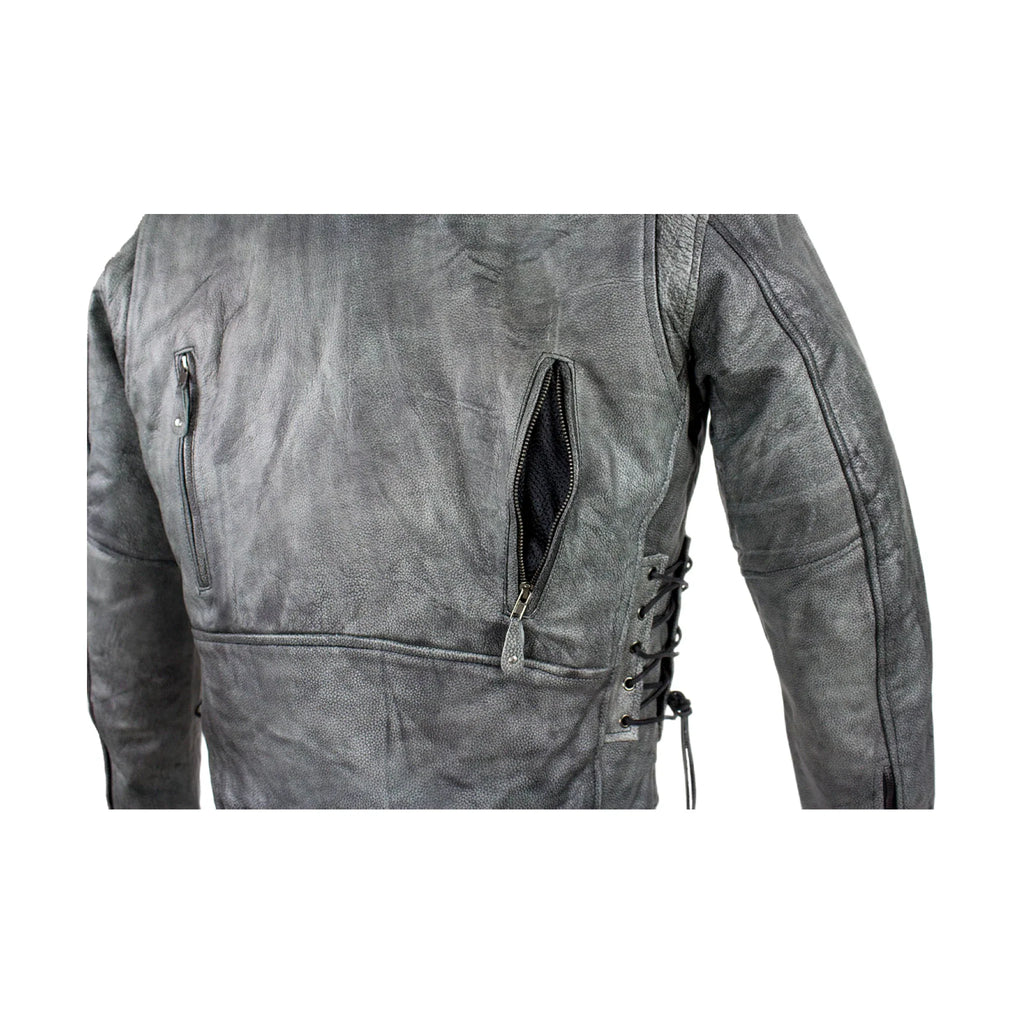 Men's Gray Motorcycle Jacket Dream Apparel Soft-Touch Leather Concealed Gun Pock