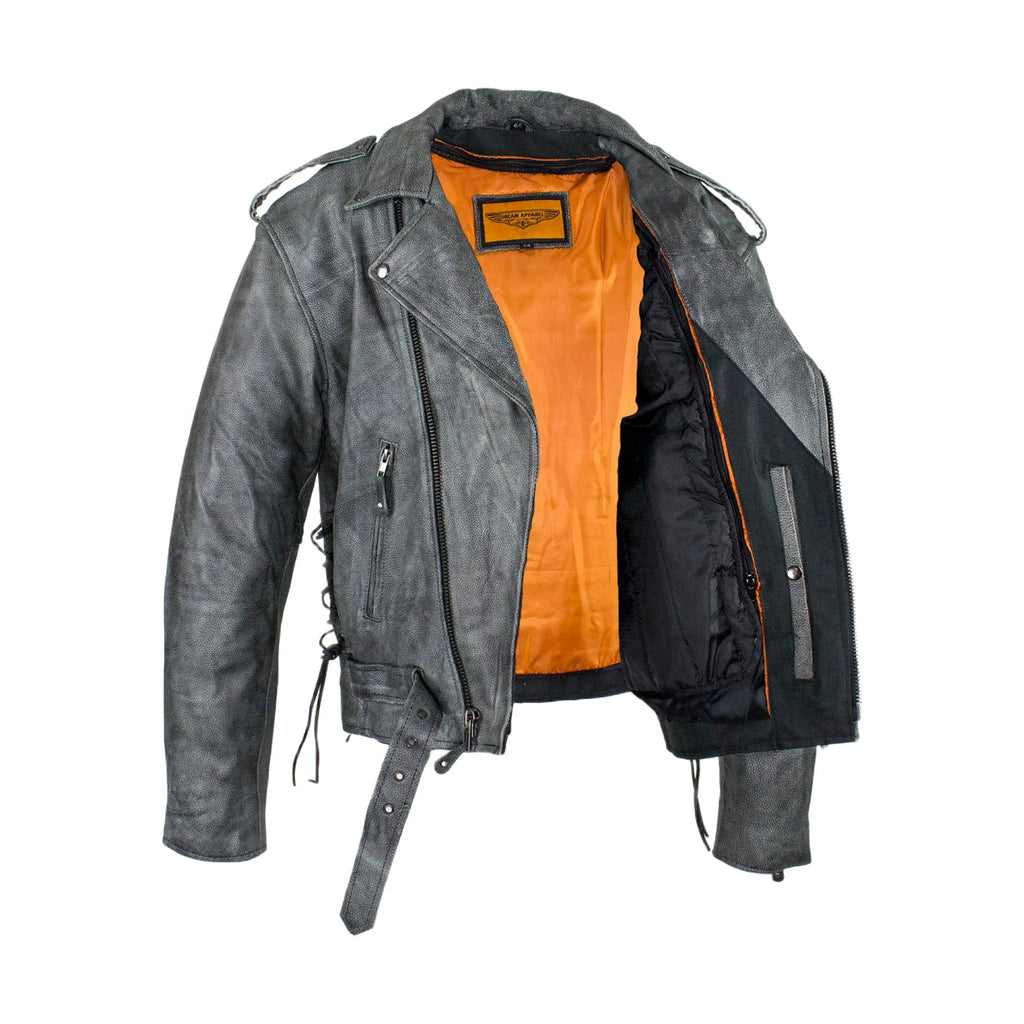 Men's Gray Motorcycle Jacket Dream Apparel Soft-Touch Leather Concealed Gun Pock