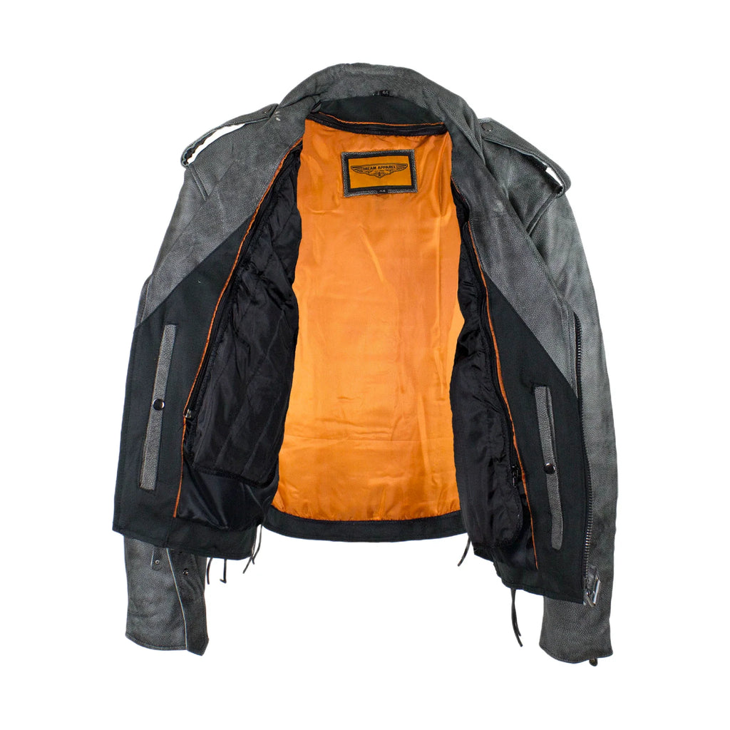Men's Gray Motorcycle Jacket Dream Apparel Soft-Touch Leather Concealed Gun Pock