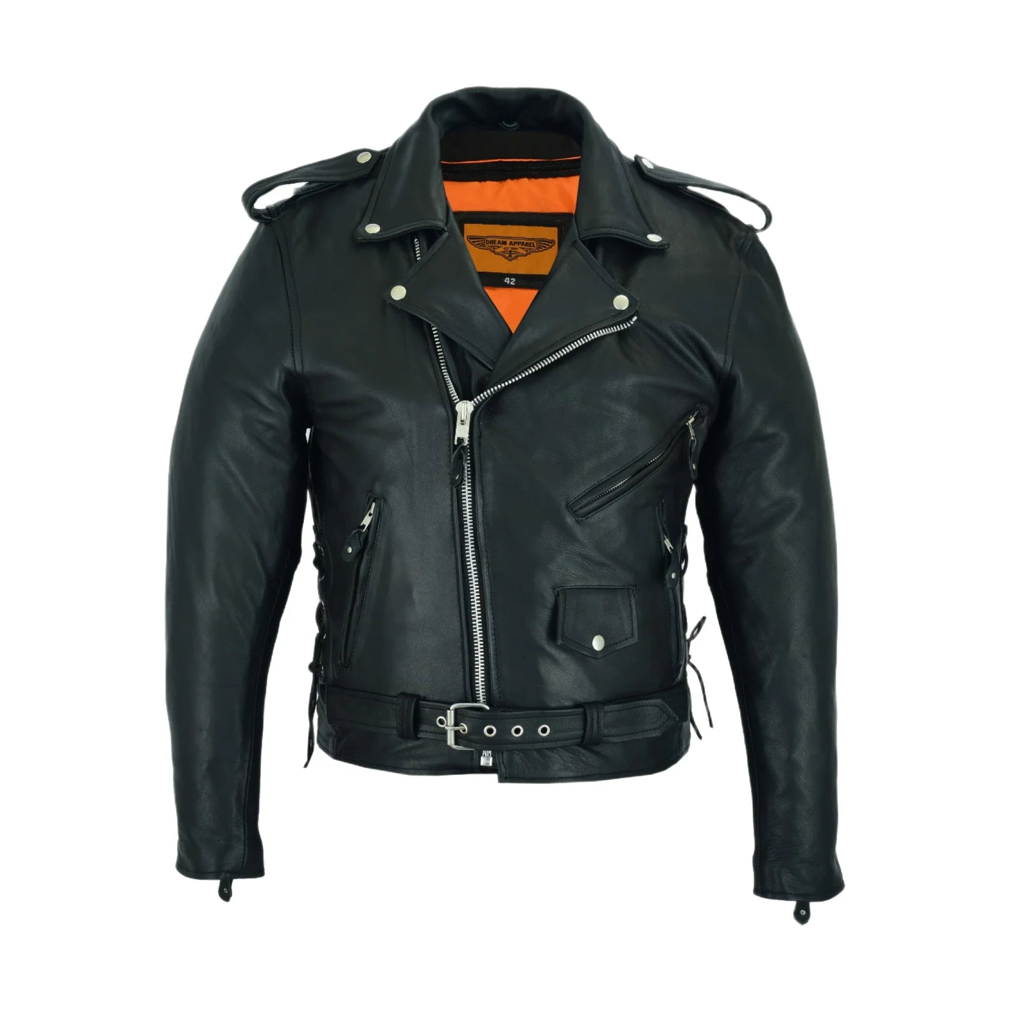 Mens Classic Police Style Motorcycle Jacket Dream Apparel Premium Cowhide Leathe