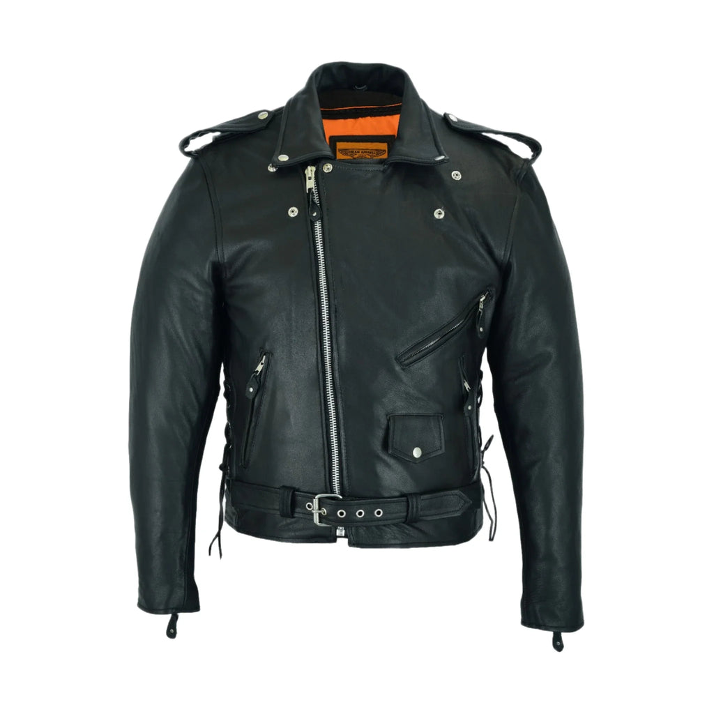 Mens Classic Police Style Motorcycle Jacket Dream Apparel Premium Cowhide Leathe