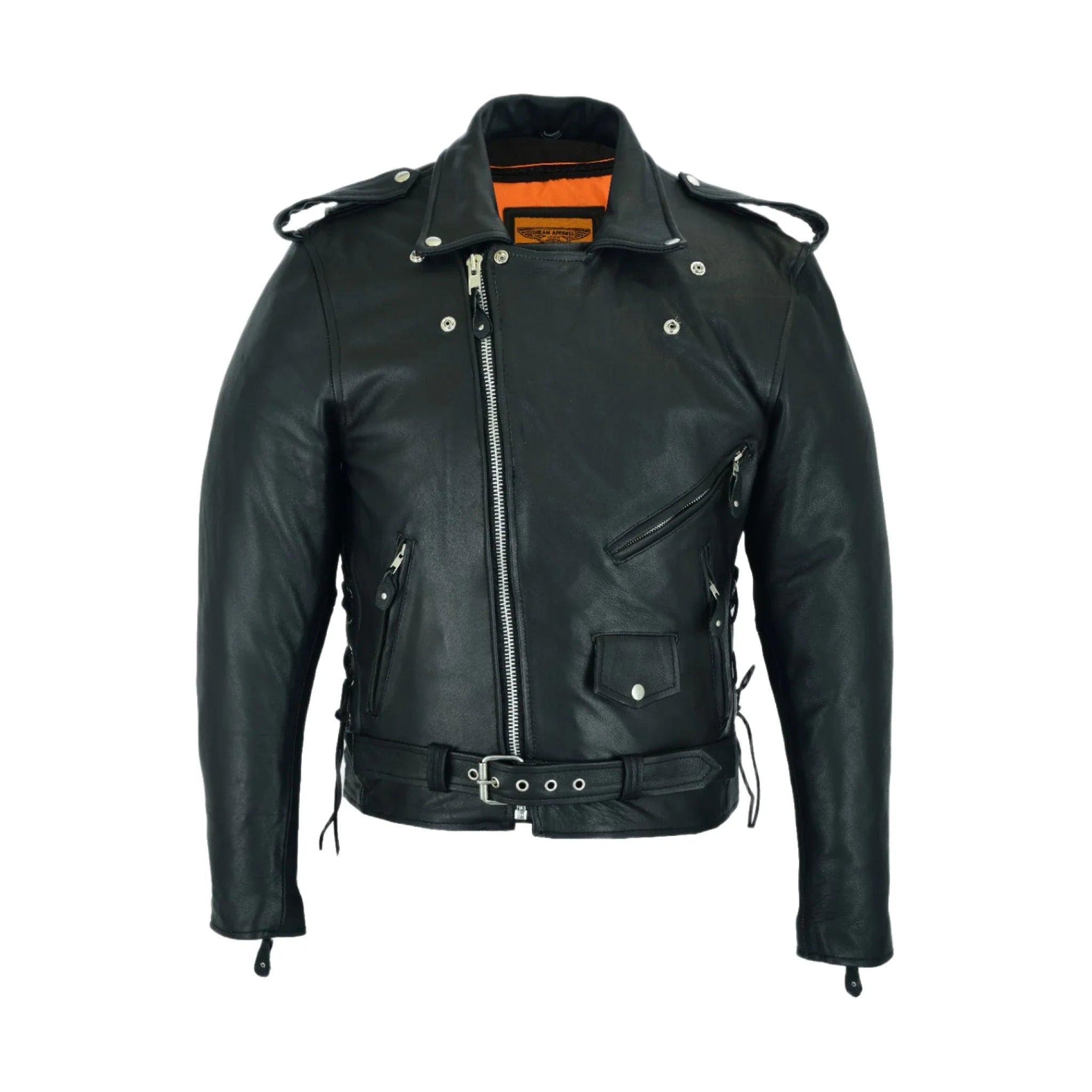 Mens Classic Police Style Motorcycle Jacket Dream Apparel Premium Cowhide Leathe