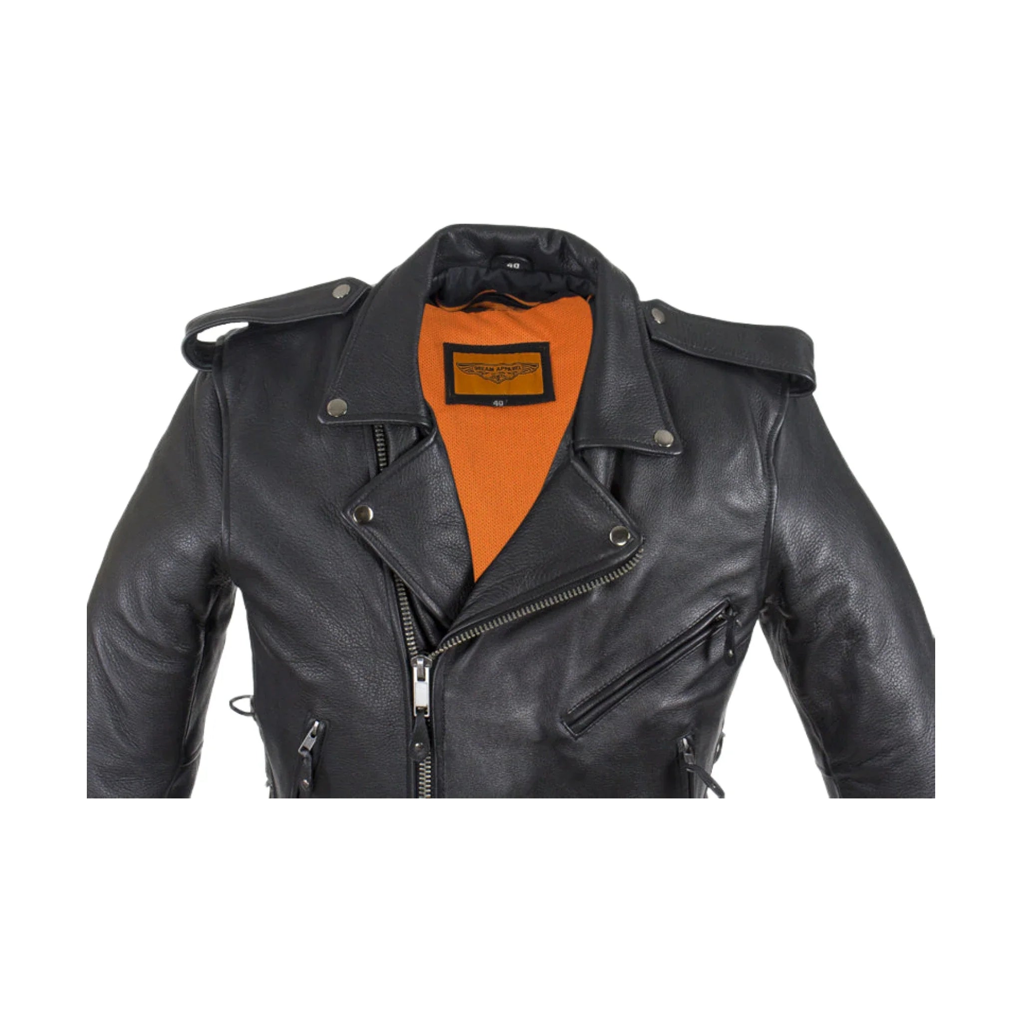 Mens Classic Police Style Motorcycle Jacket Dream Apparel Leather Side Laces