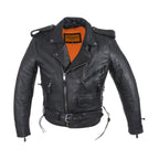 Mens Classic Police Style Motorcycle Jacket Dream Apparel Leather Side Laces
