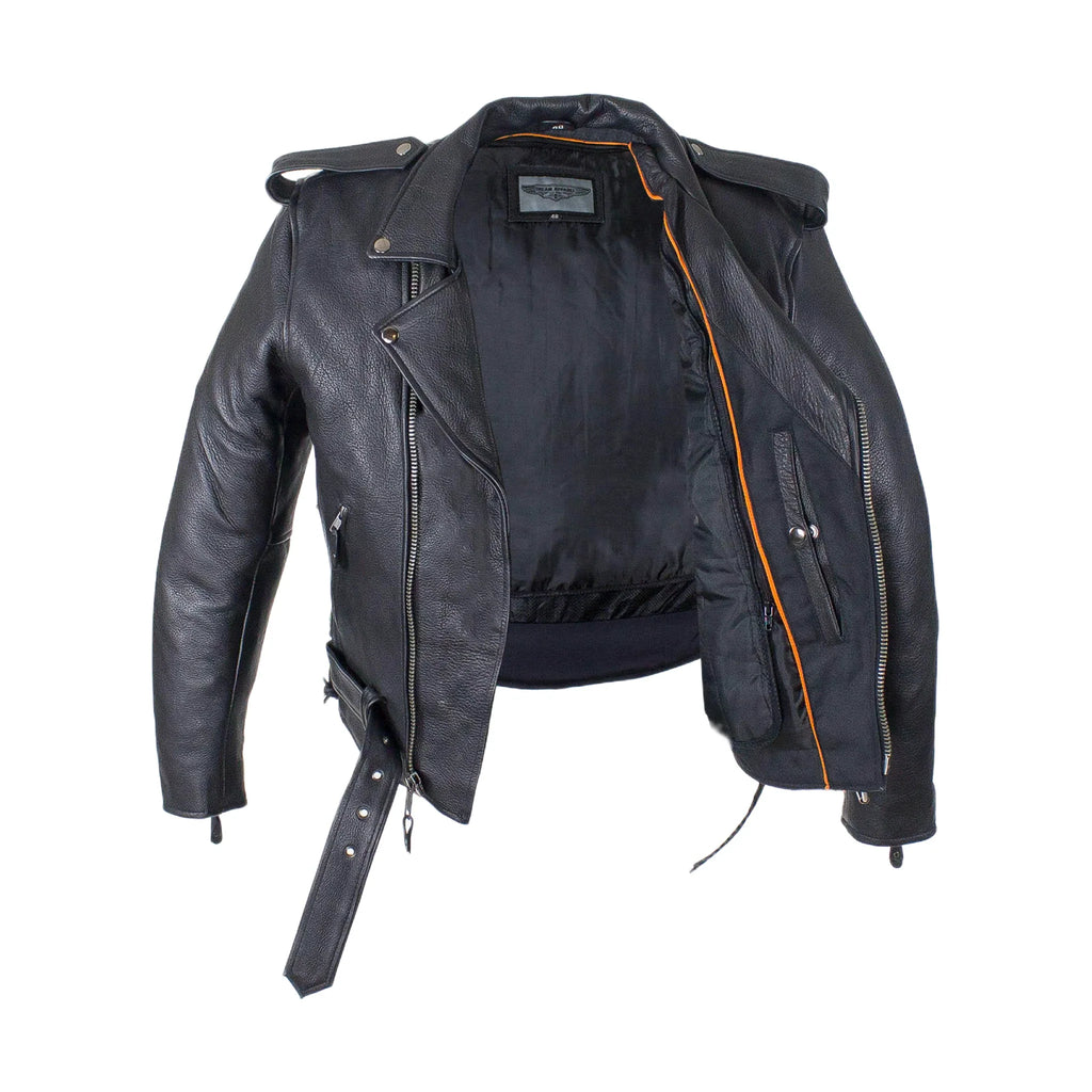 Mens Classic Police Style Motorcycle Jacket Dream Apparel Genuine Leather Zipout