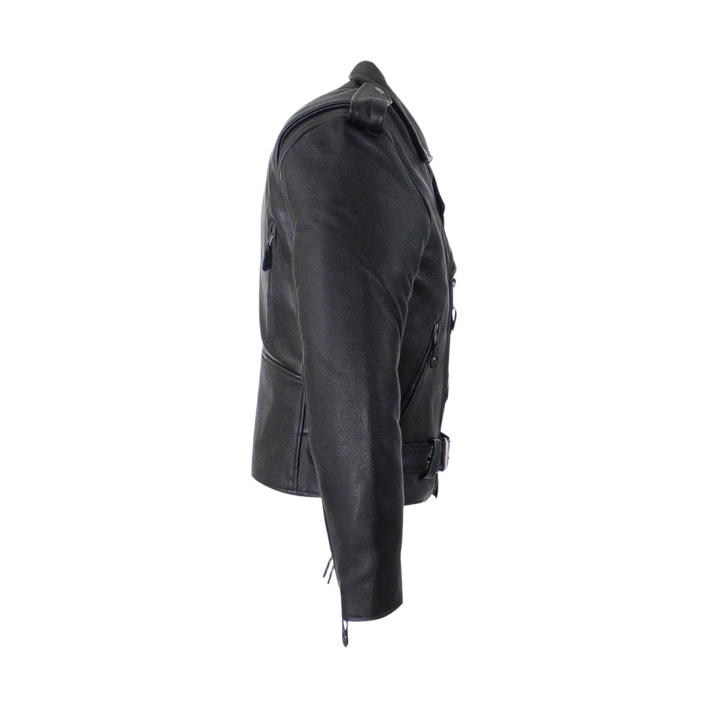 Mens Classic Police Style Motorcycle Jacket Dream Apparel Genuine Leather Zipout