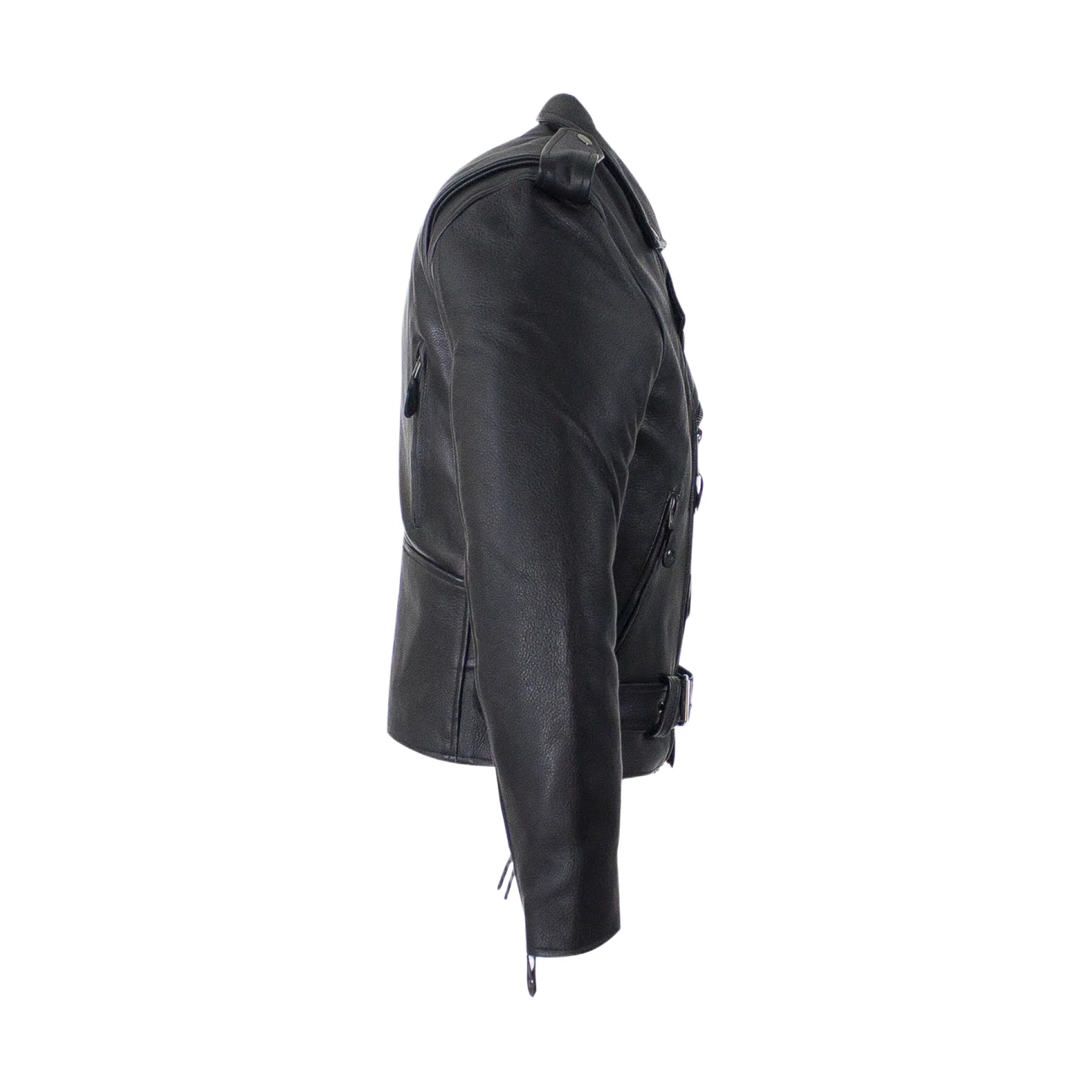 Mens Classic Police Style Motorcycle Jacket Dream Apparel Genuine Leather Zipout