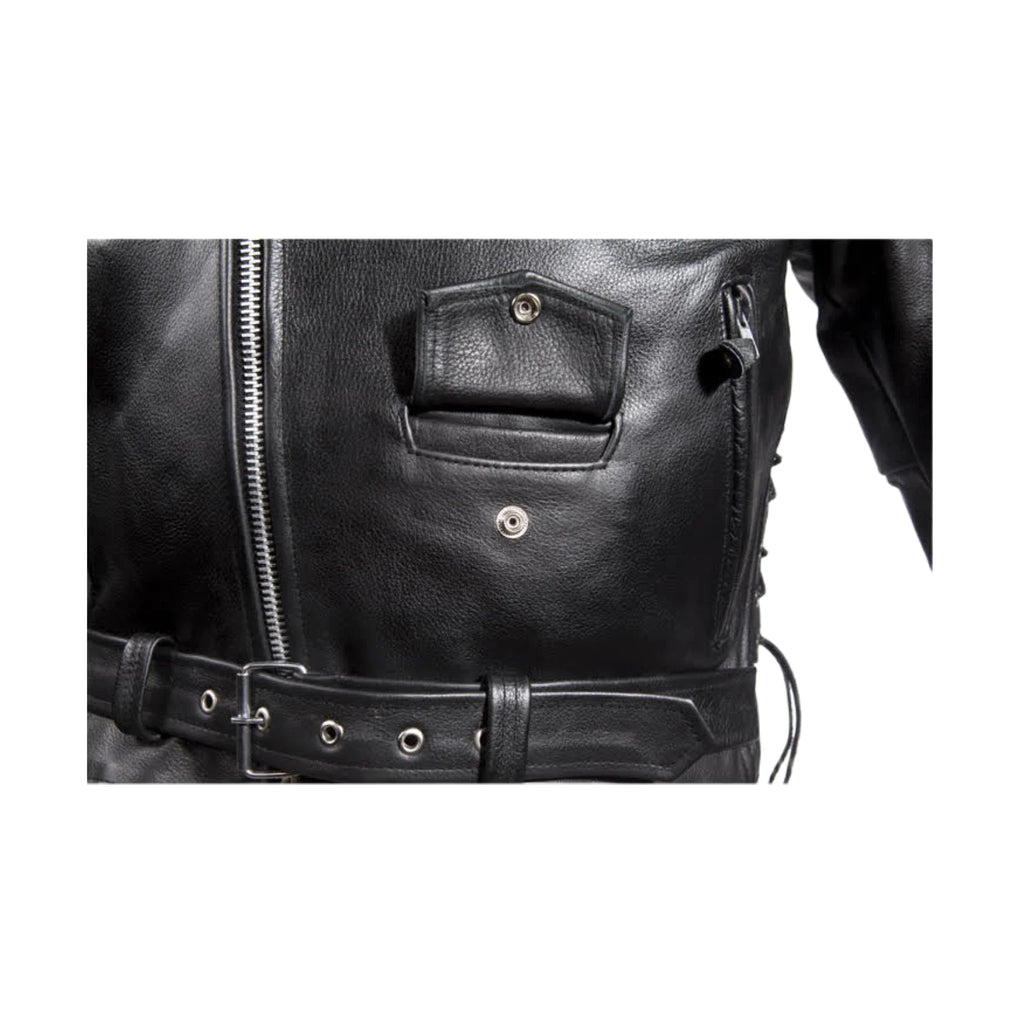 Mens Classic Police Style Motorcycle Jacket Dream Apparel Genuine Leather Zipout