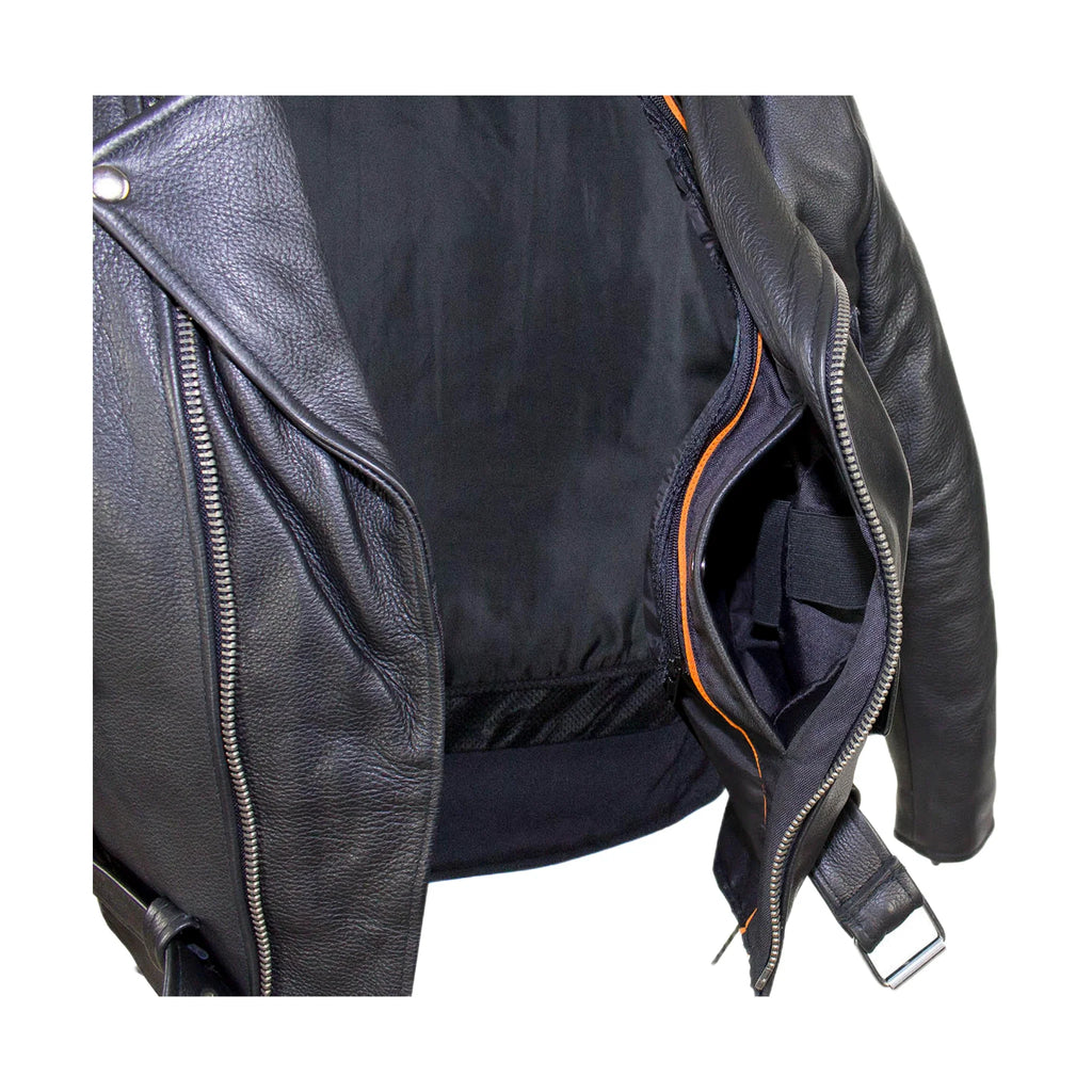 Mens Classic Police Style Motorcycle Jacket Dream Apparel Genuine Leather Zipout