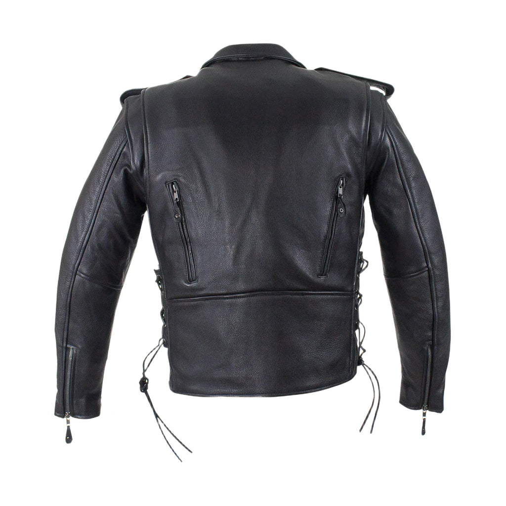 Mens Classic Police Style Motorcycle Jacket Dream Apparel Genuine Leather Zipout