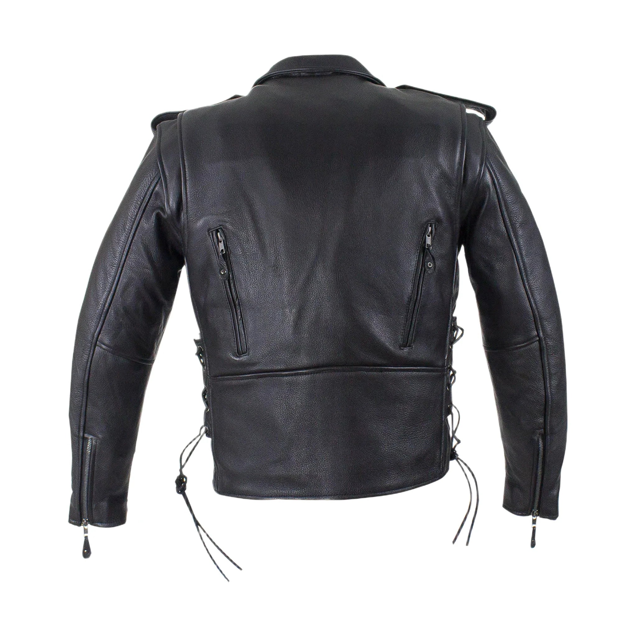Mens Classic Police Style Motorcycle Jacket Dream Apparel Genuine Leather Zipout