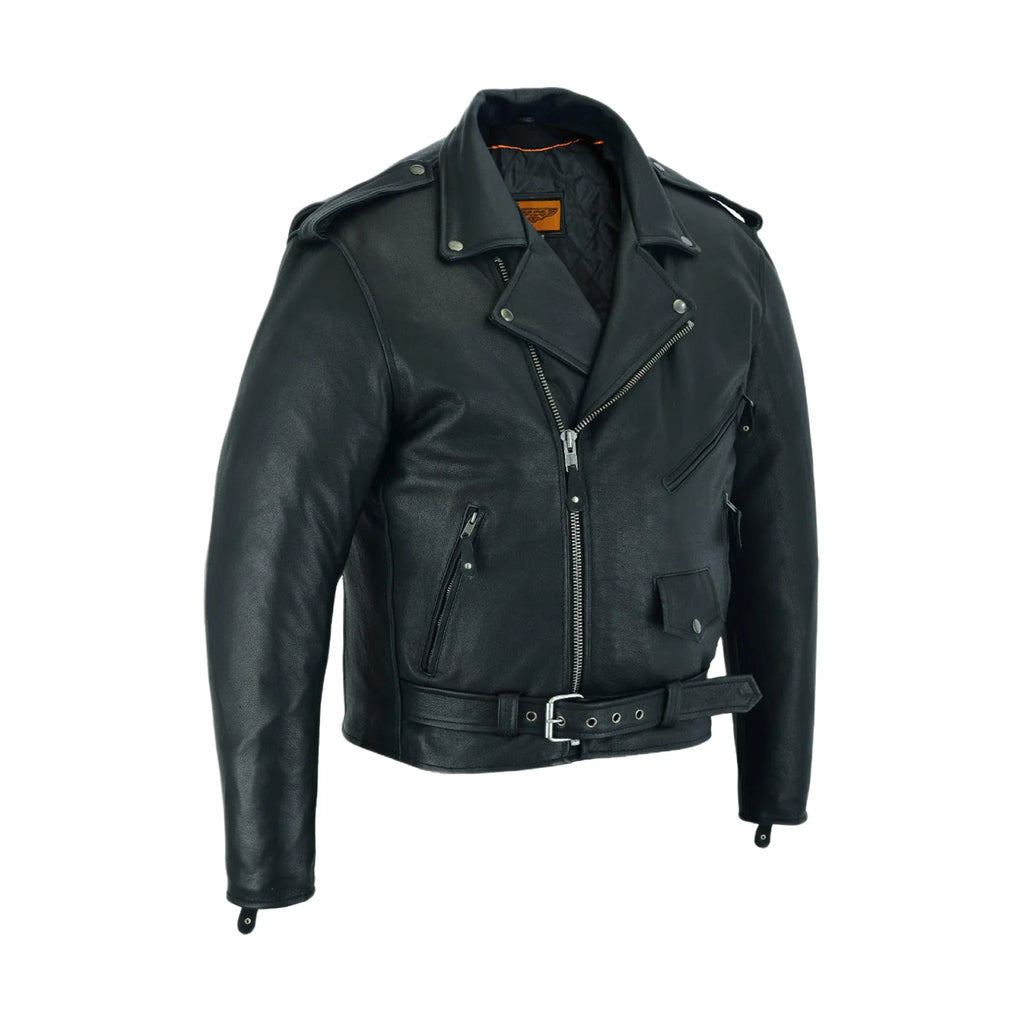 Men's Classic Motorcycle Jacket Premium Cowhide Leather Quilted Lining Black