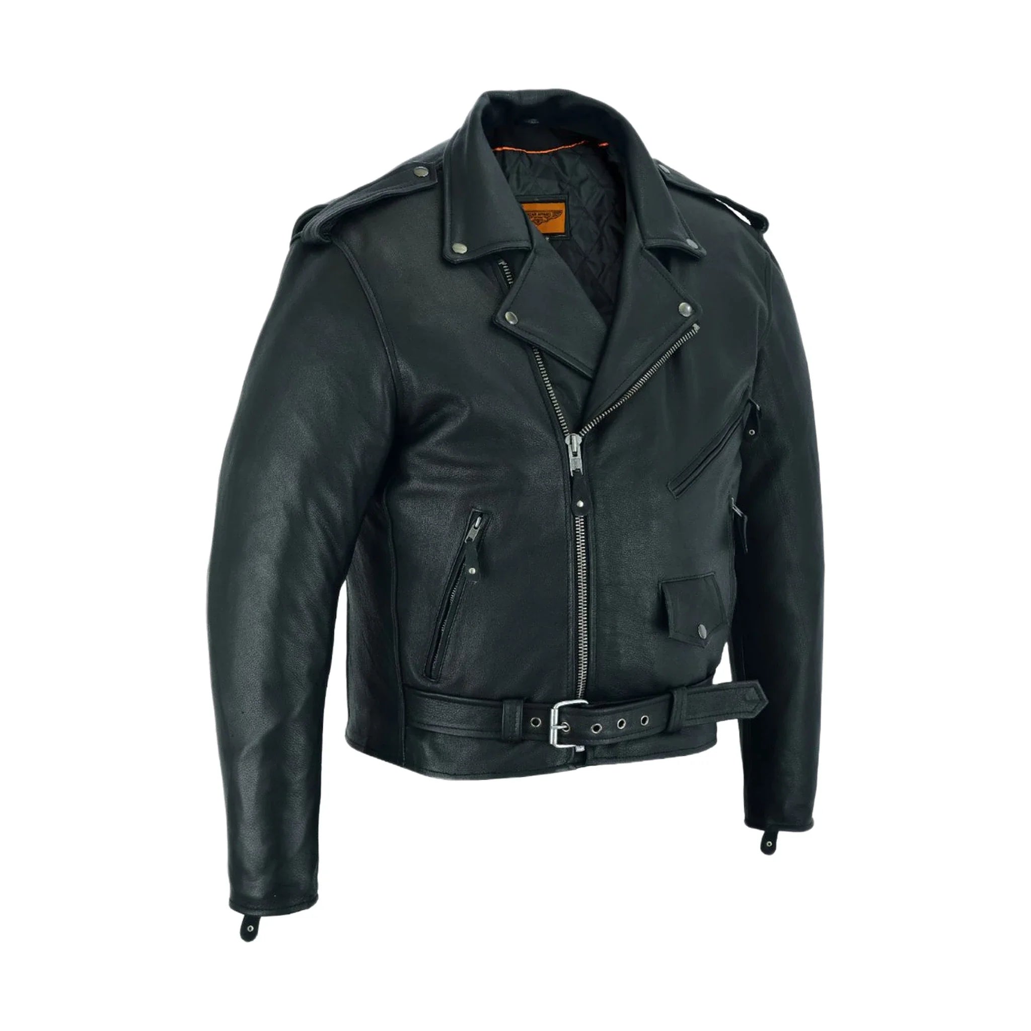 Classic Biker Police Motorcycle Jacket Soft Cowhide Leather Concealed Gun Pockets
