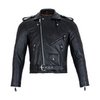 Classic Biker Police Motorcycle Jacket Soft Cowhide Leather Concealed Gun Pockets