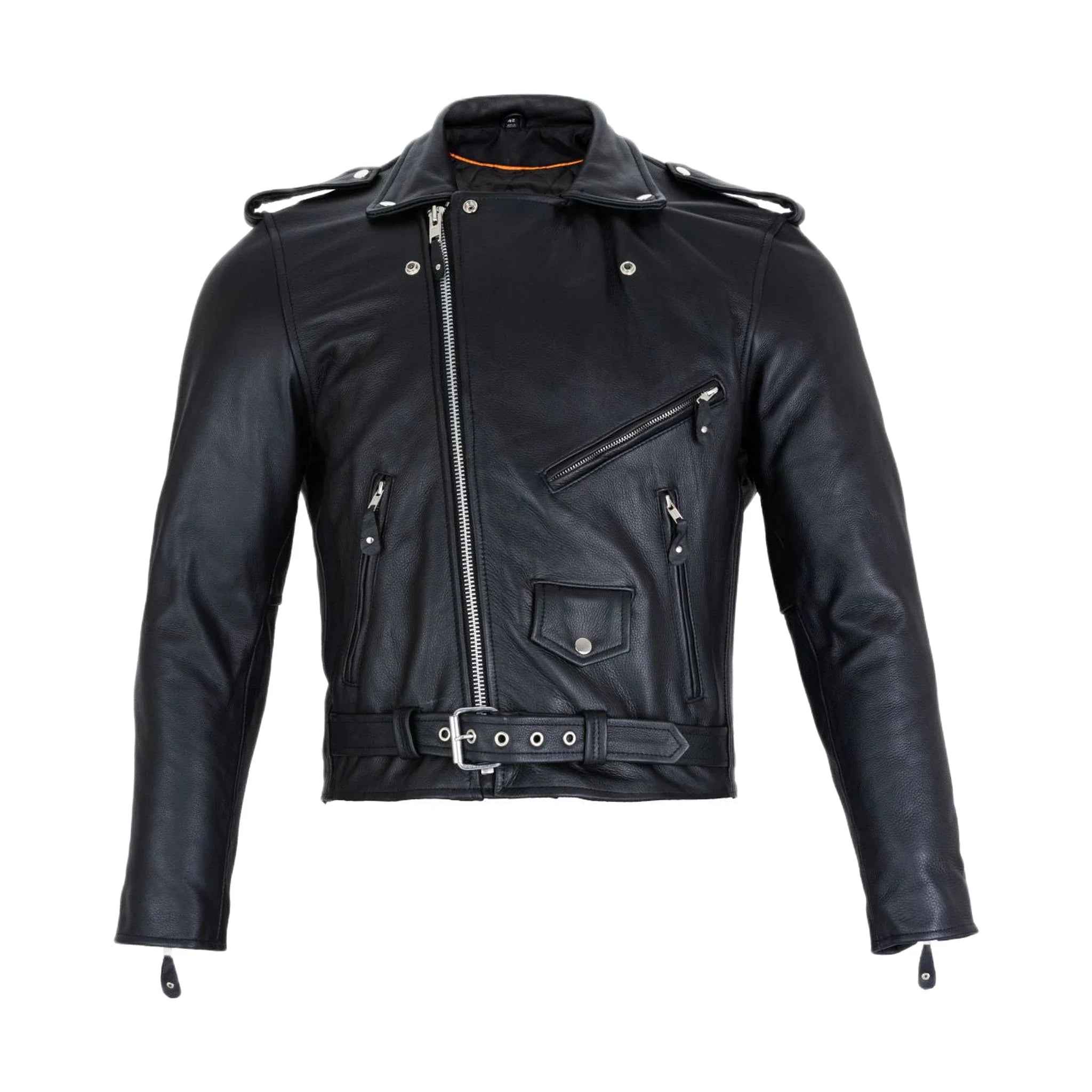 Classic Biker Police Motorcycle Jacket Soft Cowhide Leather Concealed Gun Pockets