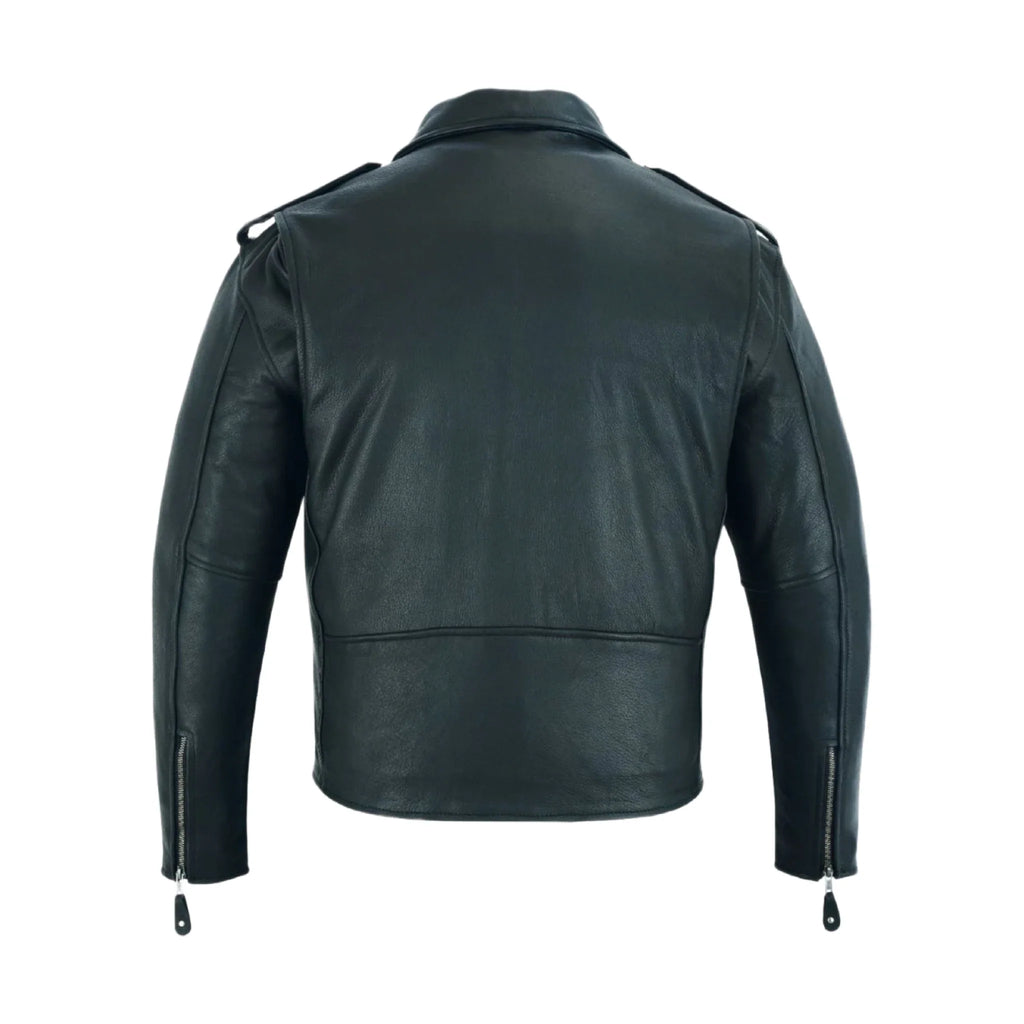 Men's Classic Motorcycle Leather Jacket Quilted Lining Epaulets Belted Front Zip