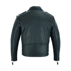 Men's Classic Motorcycle Leather Jacket Quilted Lining Epaulets Belted Front Zip