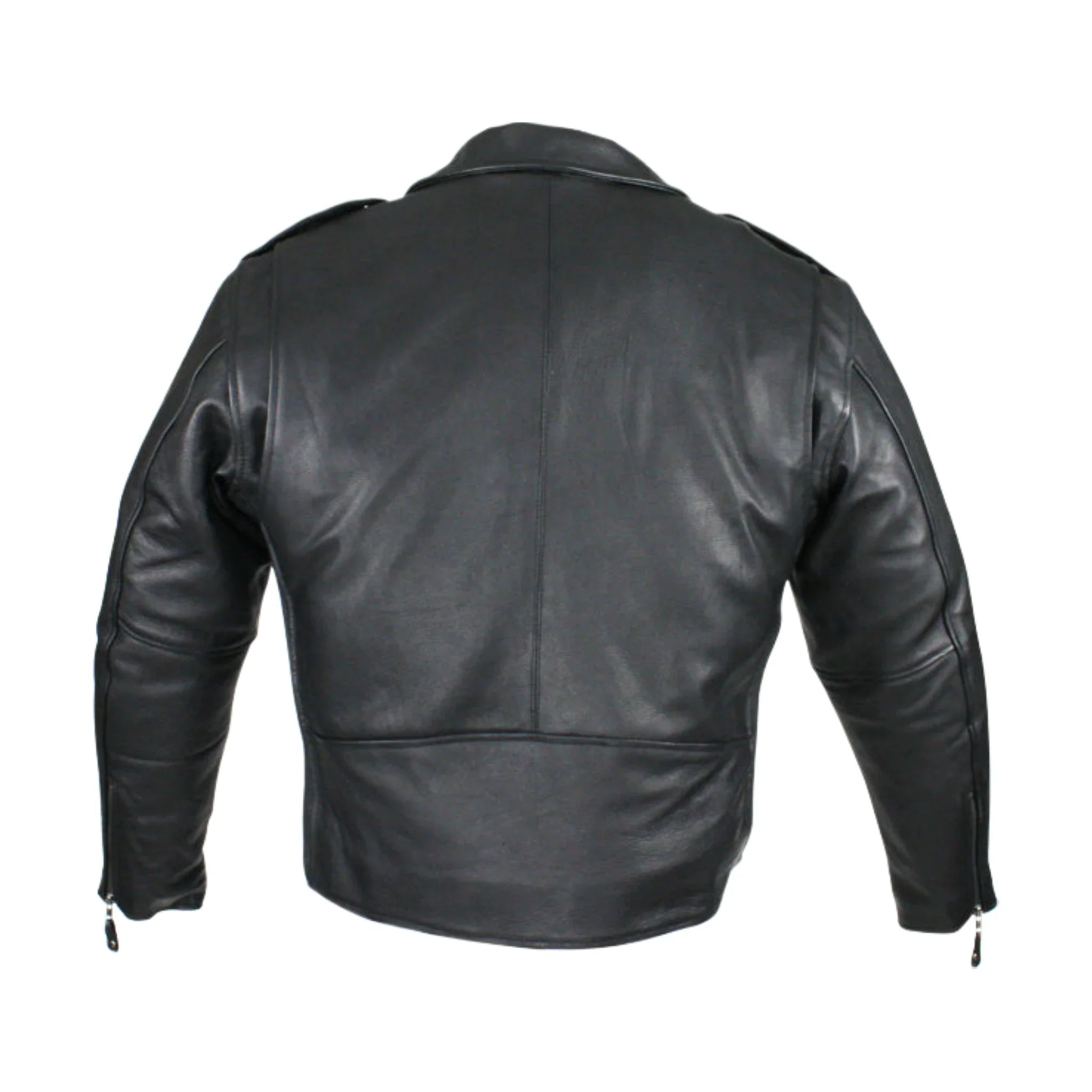Mens Naked Cowhide Leather Motorcycle Jacket With Snap Collar Belt Black