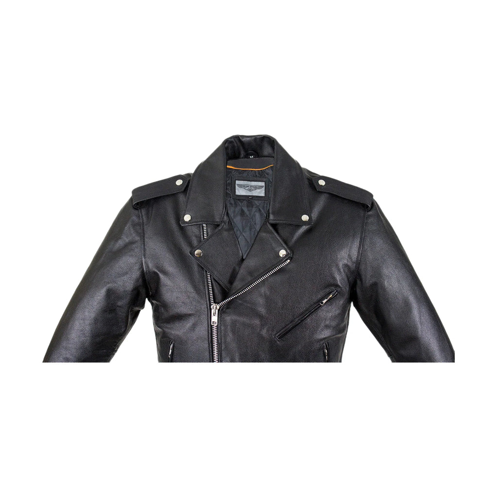 Mens Motorcycle Jacket Dream Apparel Leather Snap Collar Belt Quilted Lining