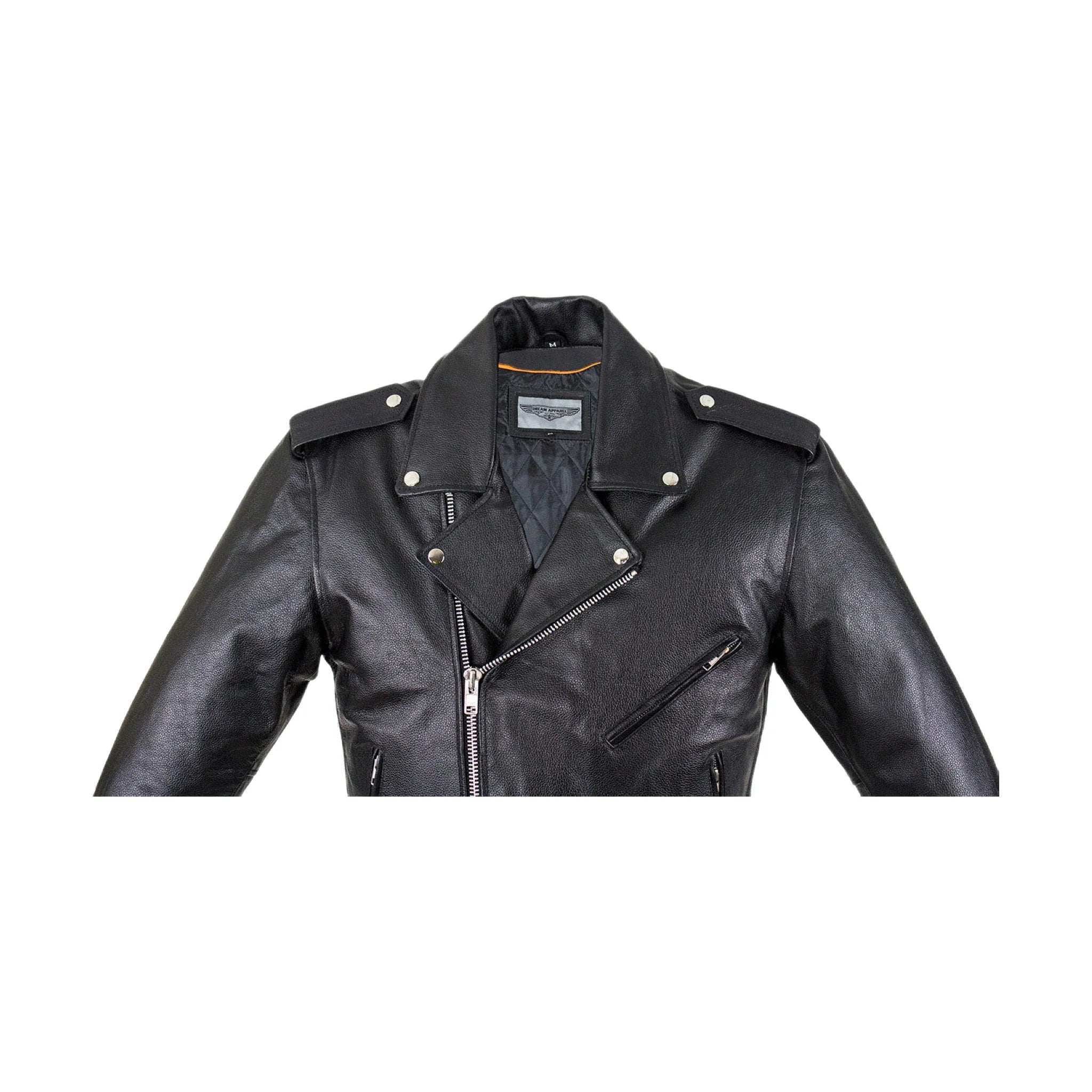 Mens Motorcycle Jacket Dream Apparel Leather Snap Collar Belt Quilted Lining