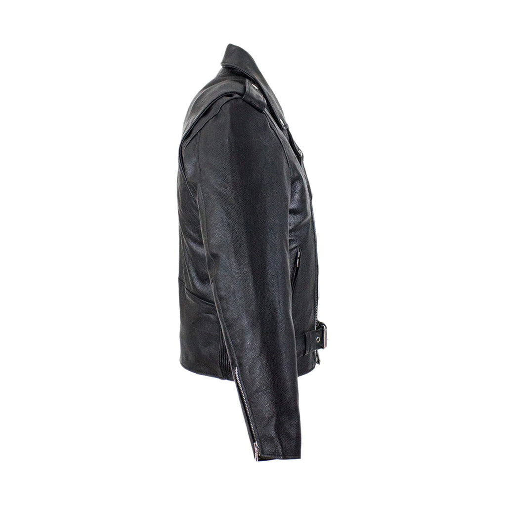 Mens Motorcycle Jacket Dream Apparel Leather Snap Collar Belt Quilted Lining